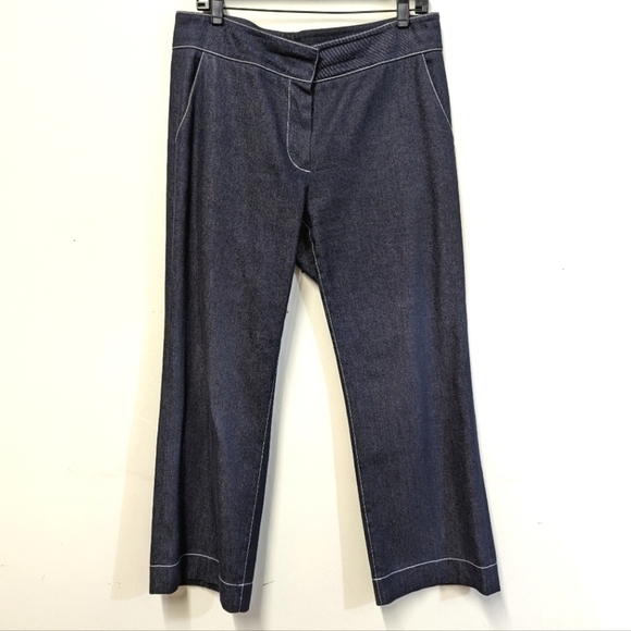 Judith & Charles High Waist Denim Trousers with Contrast Stitching 10 Cropped - Picture 1 of 11